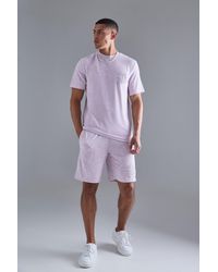 BoohooMAN - Regular Towelling Pearl Embroidered T-shirt And Short Set - Lyst