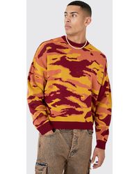 BoohooMAN - Oversized Boxy Drop Shoulder Abstract Jumper - Lyst