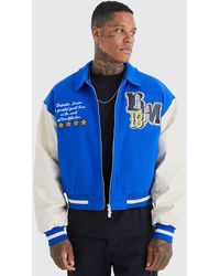 BoohooMAN - Boxy Melton & Pu Collared Varsity Jacket - Lyst