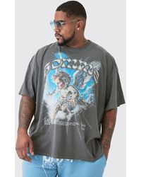 BoohooMAN - Plus Oversized Angel Acid Wash T-shirt In Grey - Lyst