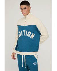 Boohoo - Sudadera Regular Con Cuello Alto Y Cremallera De 1/4 De Tela Rizo Con Colores En Bloque - Lyst