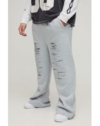 BoohooMAN - Plus Heavy Weight Relaxed Fit Distressed Flare Joggers - Lyst