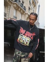 Boohoo - Black Oversized Extended Neck Slot Machine Long Sleeve Printed T-Shirt - Lyst