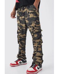 BoohooMAN - Elasticated Slim Stacked Nylon Camo Cargo Pants - Lyst
