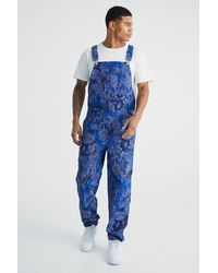BoohooMAN - Relaxed Distressed Tapestry Dungaree - Lyst