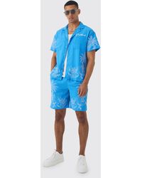 BoohooMAN - Boxy Seersucker Embroidered Floral Shirt & Short - Lyst