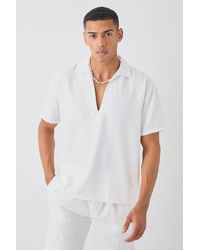 BoohooMAN - Oversized V Neck Dropped Shoulder Shirt In White - Lyst