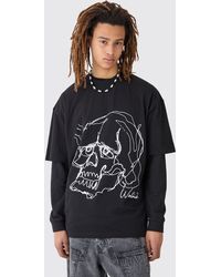 BoohooMAN - Oversized Boxy Extended Neck Skull T-shirt - Lyst