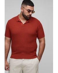 Boohoo - Polo Plus Oversize Recto De Croché Con Estampado De Cuadros Micro - Lyst