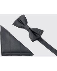 Boohoo - Tonal Flannel Pocket Square & Bow Tie Set - Lyst