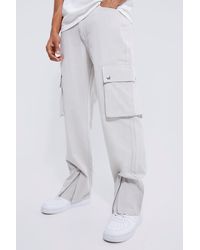 BoohooMAN - Fixed Waist Zip Hem Straight Fit Cargo Trousers - Lyst