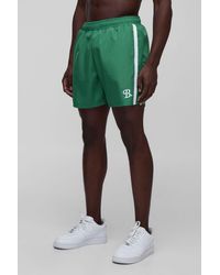 BoohooMAN - Branded Regular Fit Mid Length Embroidered Swim Trunks - Lyst