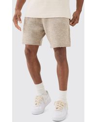 BoohooMAN - Relaxed Boucle Knit Short In Stone - Lyst