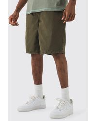 Boohoo - Tall Elastic Waist Drawcord Detail Slim Fit Shorts In Khaki - Lyst