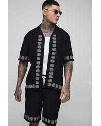 BoohooMAN - Tall Oversize Hemd & Shorts aus Leinenmischung mit Stickerei - Lyst