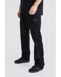 Boohoo - Tall Slim Stacked Zip Flare Paint Splatter Cargo Trouser - Lyst