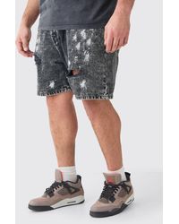 Boohoo - Plus Washed Black Paint Splatter Relaxed Fit Denim Shorts - Lyst