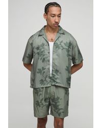 BoohooMAN - Oversized Boxy Viscose Printed Shirt & Swim Set - Lyst