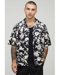 BoohooMAN - Floral Mono Print Short Sleeve Oversized Shirt - Lyst