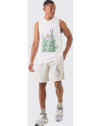 Boohoo - Oversized Bugs Bunny Looney Tunes License Mesh Tank And Short Set - Lyst