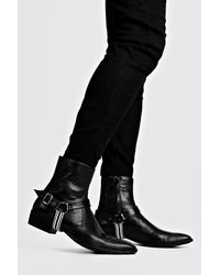 BoohooMAN Bottines Chelsea cubaines à ruban en cuir synthétique - Noir