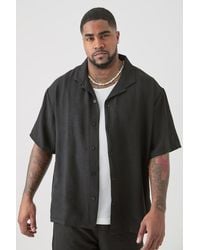 BoohooMAN - Plus Short Sleeve Oversized Linen Shirt In Black - Lyst