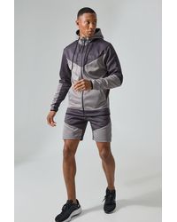 BoohooMAN - Active Colour Block Funnel Hooded Short Tracksuit - Lyst