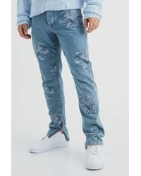 BoohooMAN - Slim Rigid All Over Graphic Gusset Jeans - Lyst