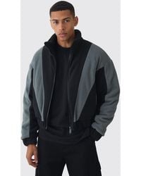 BoohooMAN - Boxy Colour Block Funnel Neck Fleece Jacket In Black - Lyst