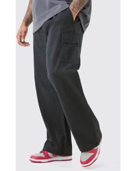 BoohooMAN - Plus Elastic Waist Twill Relaxed Fit Cargo Trouser - Lyst