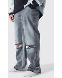 BoohooMAN - Plus Relaxed Rigid Gusset Flare Washed Ripped Jeans - Lyst