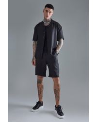 BoohooMAN - Tall Short Sleeve Drop Revere Linen Shirt & Short Set In Black - Lyst