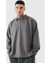 BoohooMAN - Tall Oversized Revere Rugby Sweatshirt Polo - Lyst