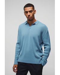 BoohooMAN - Oversized Ribbed Revere Neck Knitted Polo - Lyst