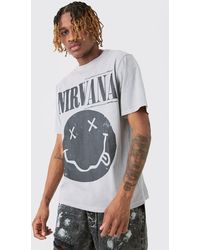 BoohooMAN - Tall Nirvana Smiley Face Overdyed License T-shirt - Lyst