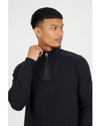 BoohooMAN - Brave Soul Cotton Quarter Zip Funnel Neck Contrast Knit Jumper - Lyst