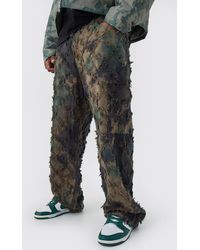 BoohooMAN - Plus Fixed Waist Relaxed Oil Camo Cargo Tapestry Trouser - Lyst