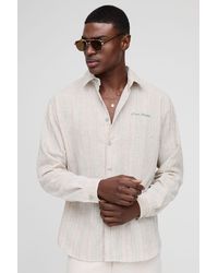 Boohoo - Super Oversize Hemd in Leinenoptik mit Stickerei und Kragen - Lyst