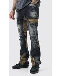 Boohoo - Tall Slim Rigid Flare Camo Repair Cargo Jeans - Lyst