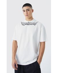 BoohooMAN - Oversized Double Neck Heavy Printed T-shirt - Lyst