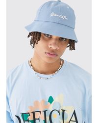 Boohoo - Official Embroidered Bucket Hat In Dusty Blue - Lyst