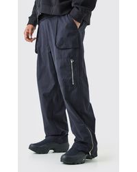 BoohooMAN - Plus Fixed Waist Relaxed Peached Cargo Trouser - Lyst