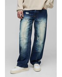 Boohoo - Vaqueros Holgados Sin Tratar Con Desteñido Fruncido Y Lavado A La Piedra - Lyst