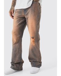 BoohooMAN - Tall Relaxed Flare Knee Rip Rigid Tinted Denim Jeans - Lyst