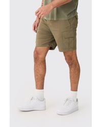 BoohooMAN - Elastic Waist Khaki Slim Fit Cargo Shorts - Lyst