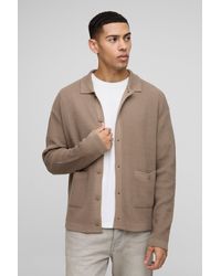 Boohoo - Camisa Oversize Recta De Punto Y Canalé Con Bolsillo - Lyst