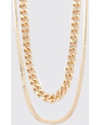 BoohooMAN Double Layer Smooth Chain Necklace - Metallic