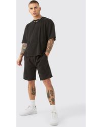 BoohooMAN - Oversized Boxy All Over Heart Applique T-shirt & Shorts Set - Lyst