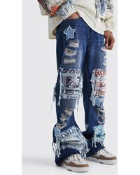 BoohooMAN - Relaxed Rigid Flare Applique Jeans - Lyst