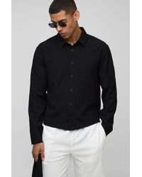 BoohooMAN - Regular Fit Crinkle Cotton Long Sleeve Shirt - Lyst